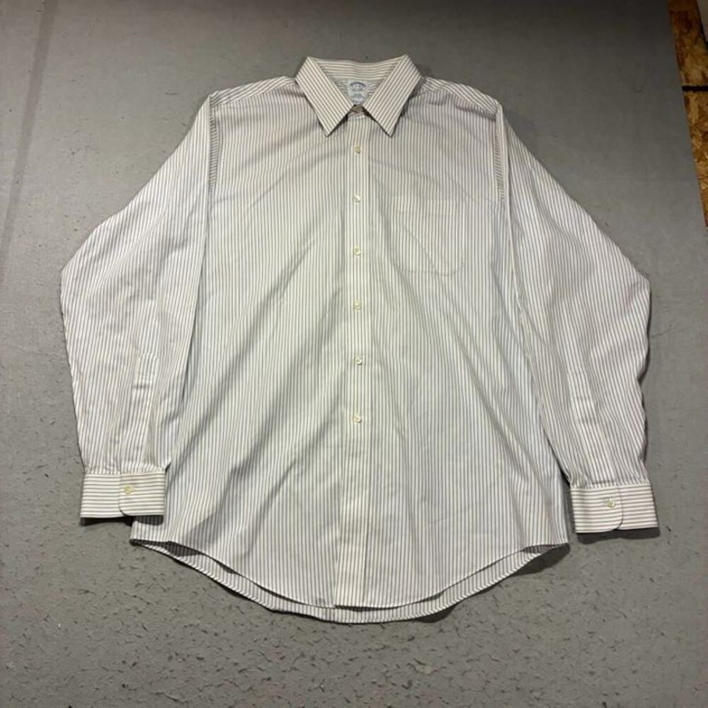 Brooks Brothers Slim Fit Button Up Shirt Mens 17-36 White Blue Stripes